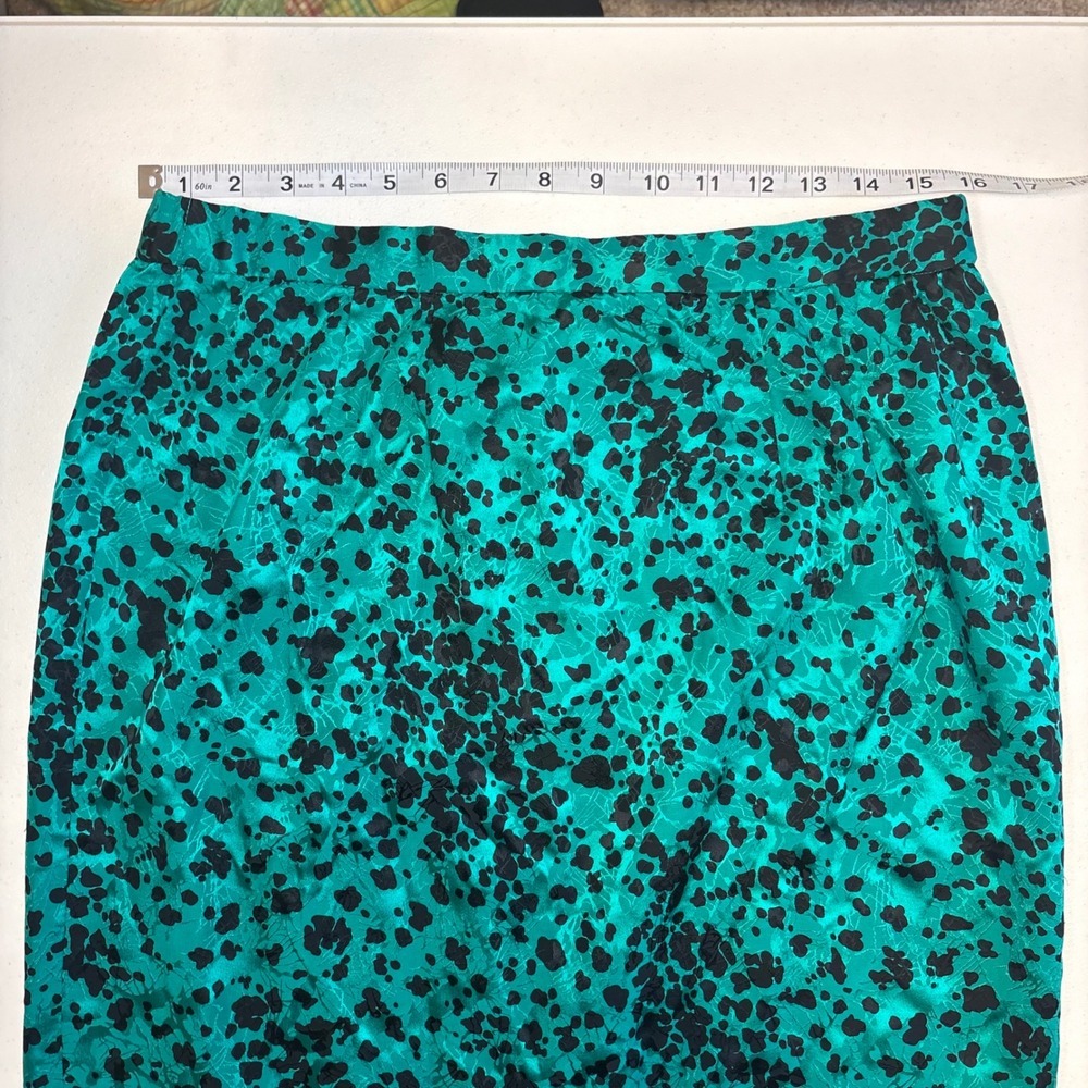 Vintage 100% Pure Silk Green Black Abstract Print Pencil Skirt Size 10 RN 56460 - Picture 5 of 5